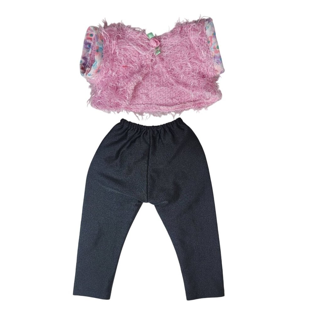 18" Doll Clothes 2 Pieces Pink Fuzzy Crop Top Sweater Black Pants OG AG